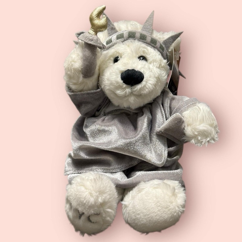 Statue of Liberty Bear Plush White Bear Silver Robe‎ NYC Souvenir w Tags